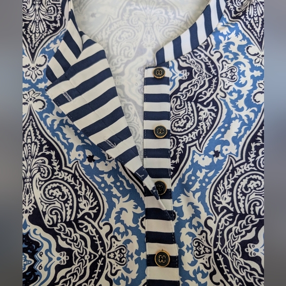 J. McLaughlin Catalina Cloth Tunic Top WOMEN'S S Biscayne Damask White Navy - Picture 6 of 15